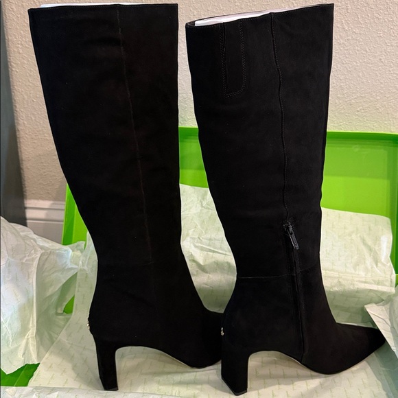 Sam Edelman Black Sylvia Suede Tall Dress Boots Size 12 - Picture 2 of 6
